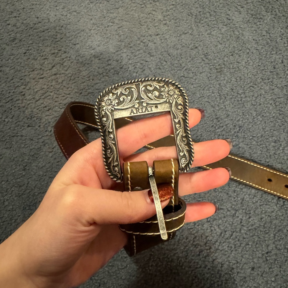 Ariat Brown Leather Belt with Silver Buckle